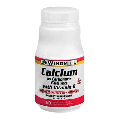 Windmill Calcium As Carbonate With Vitamin D, 600 Mg Tablets - 60 Ea